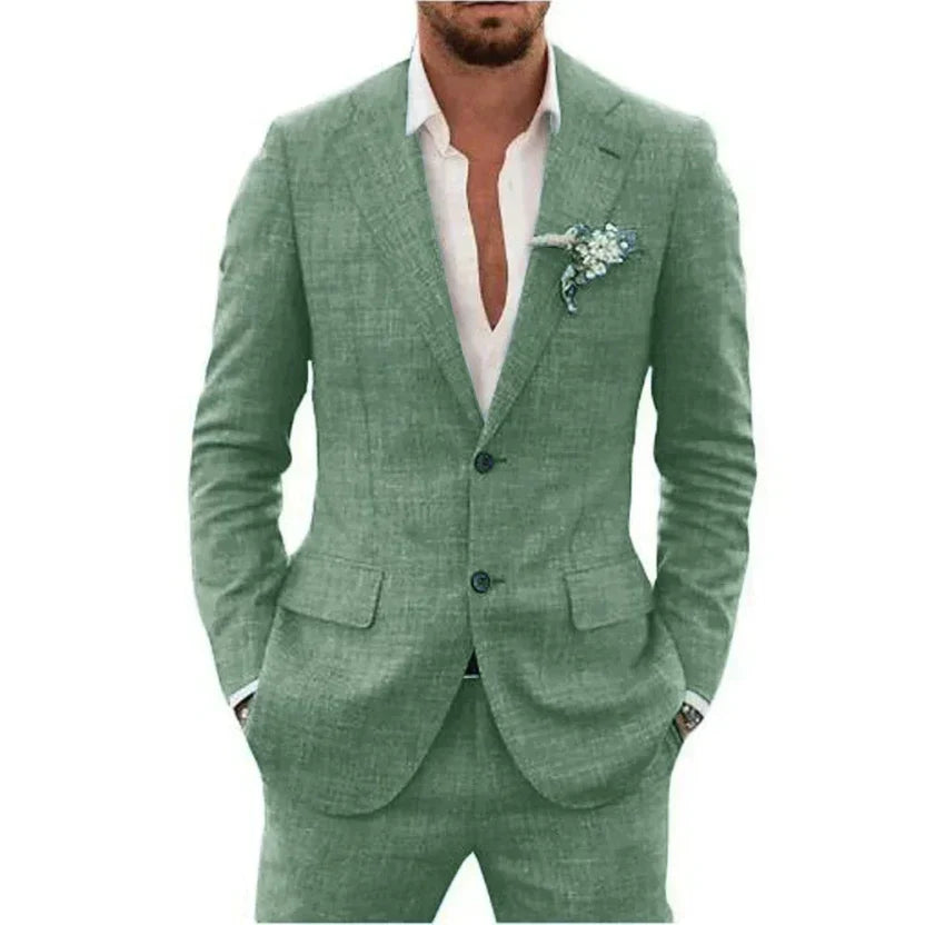Herren Sommer Anzug Slim Fit Baumwolle Beige