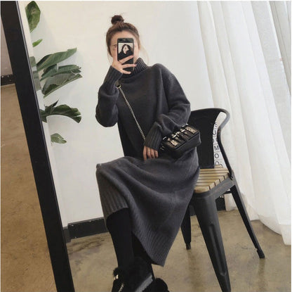 Damen Strickkleid mit hohem Kragen und Rippenbündchen