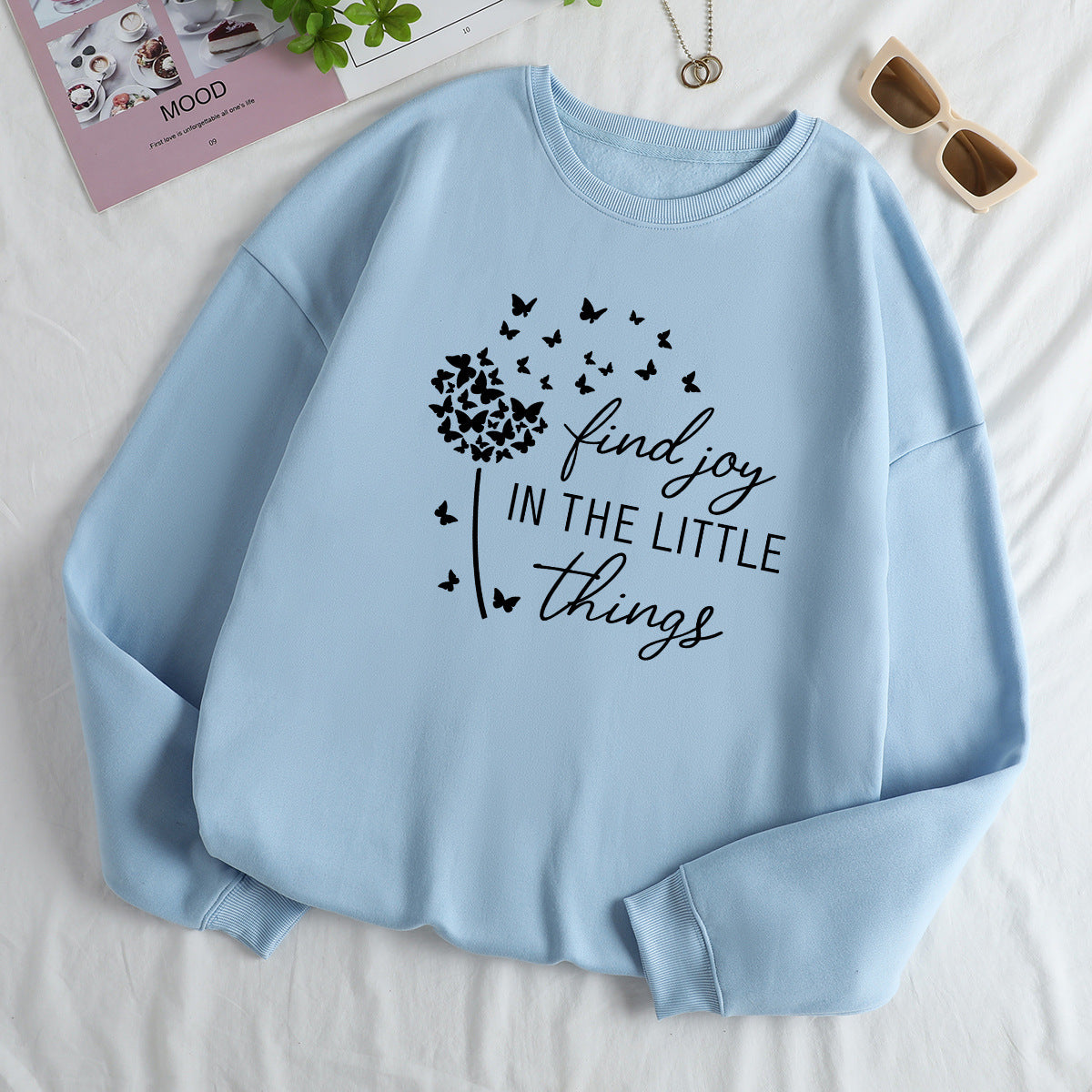 Damen Sweatshirt Floraler Aufdruck Baumwolle Weiß