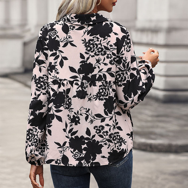 Damen Bluse Dekorativer Knoten Blumenmuster