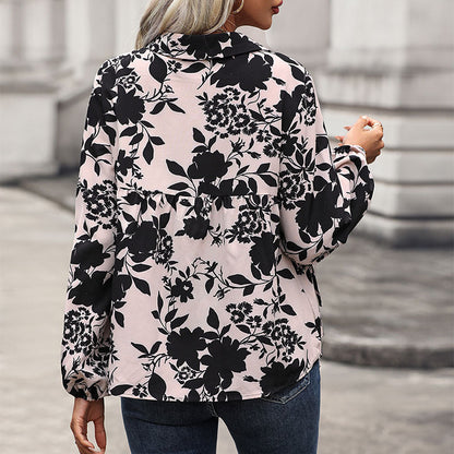 Damen Bluse Dekorativer Knoten Blumenmuster