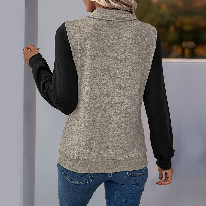 Damen Langarmshirt Kontrast Einsätze Brusttasche Norvielle