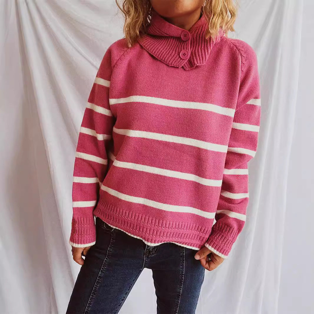 Damen Strickpullover Gestreift Mit Kragen
