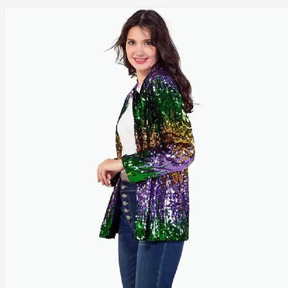 Damen Glitzerjacke Pailletten Langer Arm Offener Schnitt Norvielle
