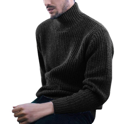 Herren Strickpullover Feines Rippmuster Hoher Kragen Warm Beige
