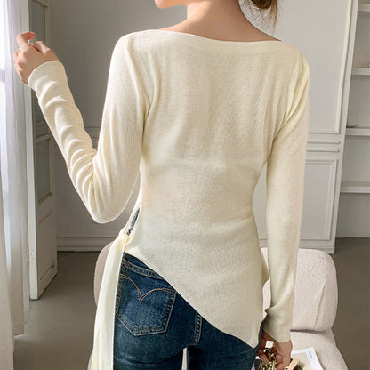 Damen Oberteil Asymmetrischer Schnitt Dekorativer Knoten Norvielle