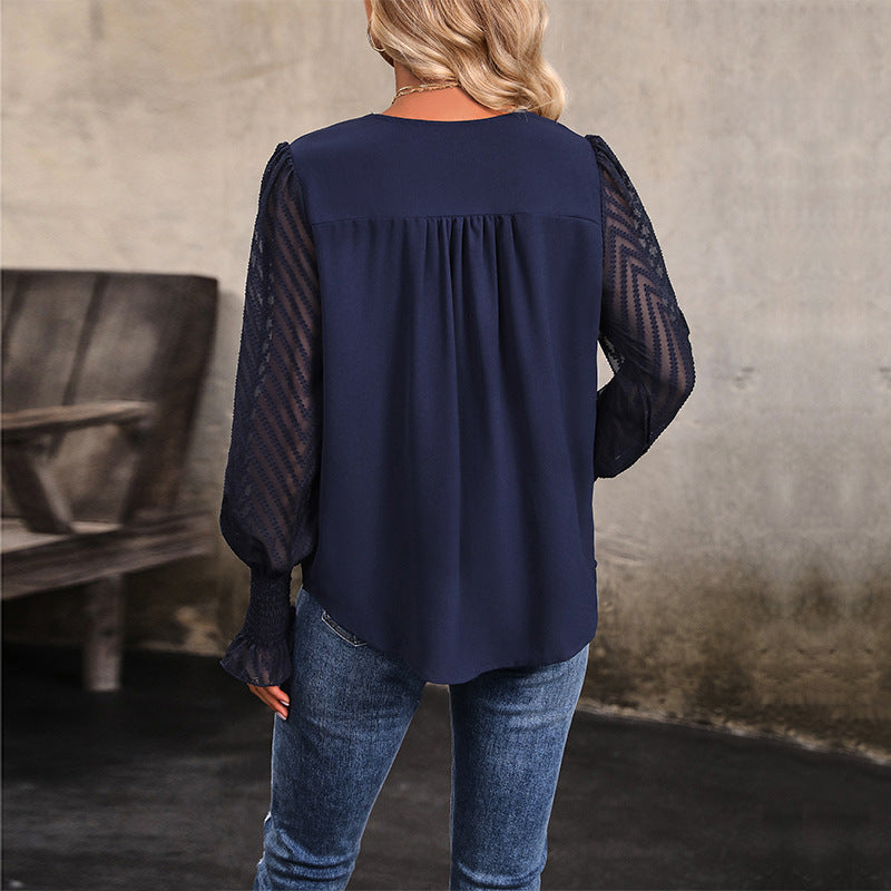 Damen Bluse Rüschendetails Transparente Ärmel Norvielle