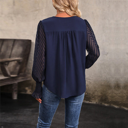 Damen Bluse Rüschendetails Transparente Ärmel Norvielle