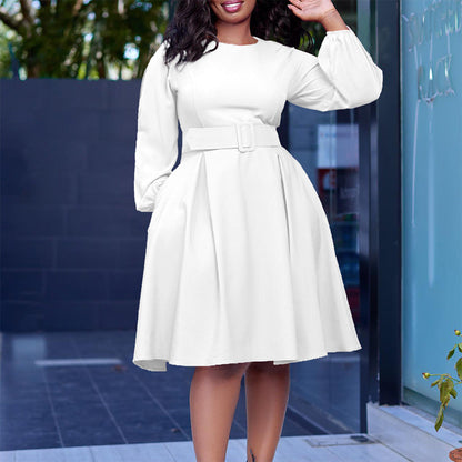 Damen Midi-Kleid ausgestellte Ärmel abnehmbarer Gürtel Norvielle