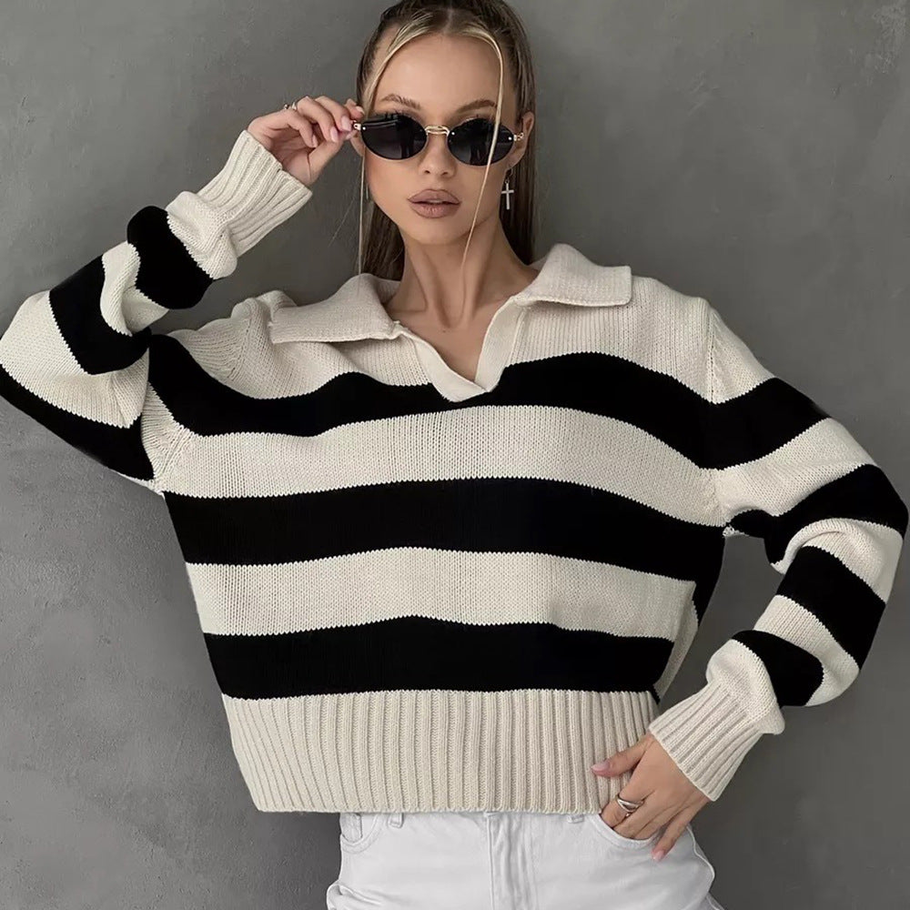 Damen Pullover V-Ausschnitt Breitstreifen Norvielle - Norvielle