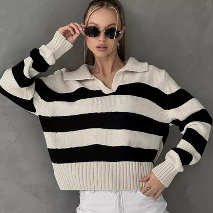 Damen Pullover V-Ausschnitt Breitstreifen Norvielle - Norvielle