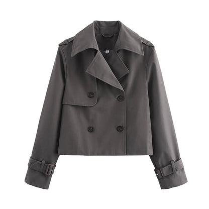Damen Übergangsjacke Cropped Modell Breiter Kragen Beige