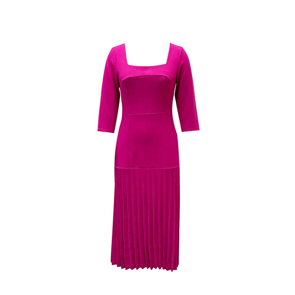 Damen Plissee-Kleid mit Quadrat-Ausschnitt 3/4-Ärmel Norvielle