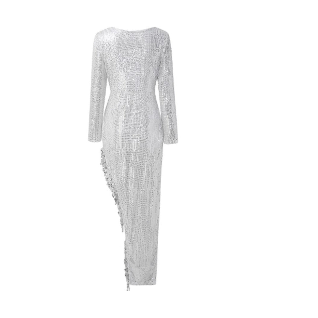 Damen Glitzerkleid V-Ausschnitt Seitenschlitz Norvielle