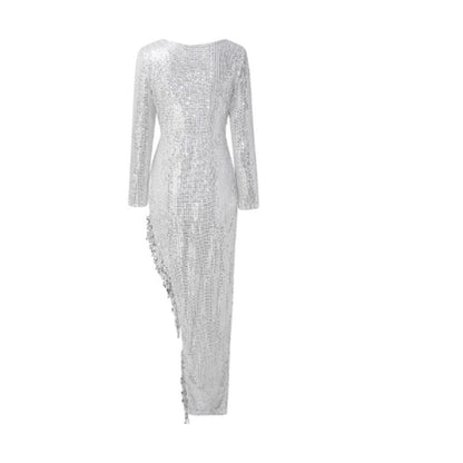 Damen Glitzerkleid V-Ausschnitt Seitenschlitz Norvielle