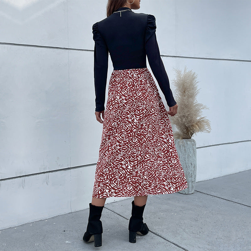 Damen Midikleid Hochgeschlossener Kragen Rüschendesign