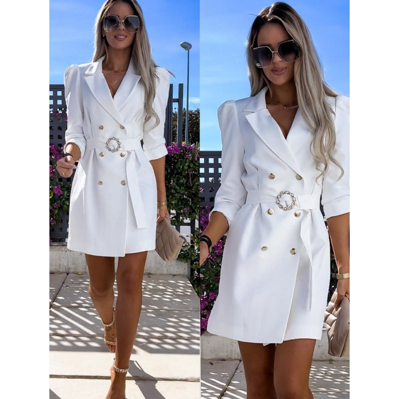 Damen Blazer-Kleid Tailliert Dekorative Brosche
