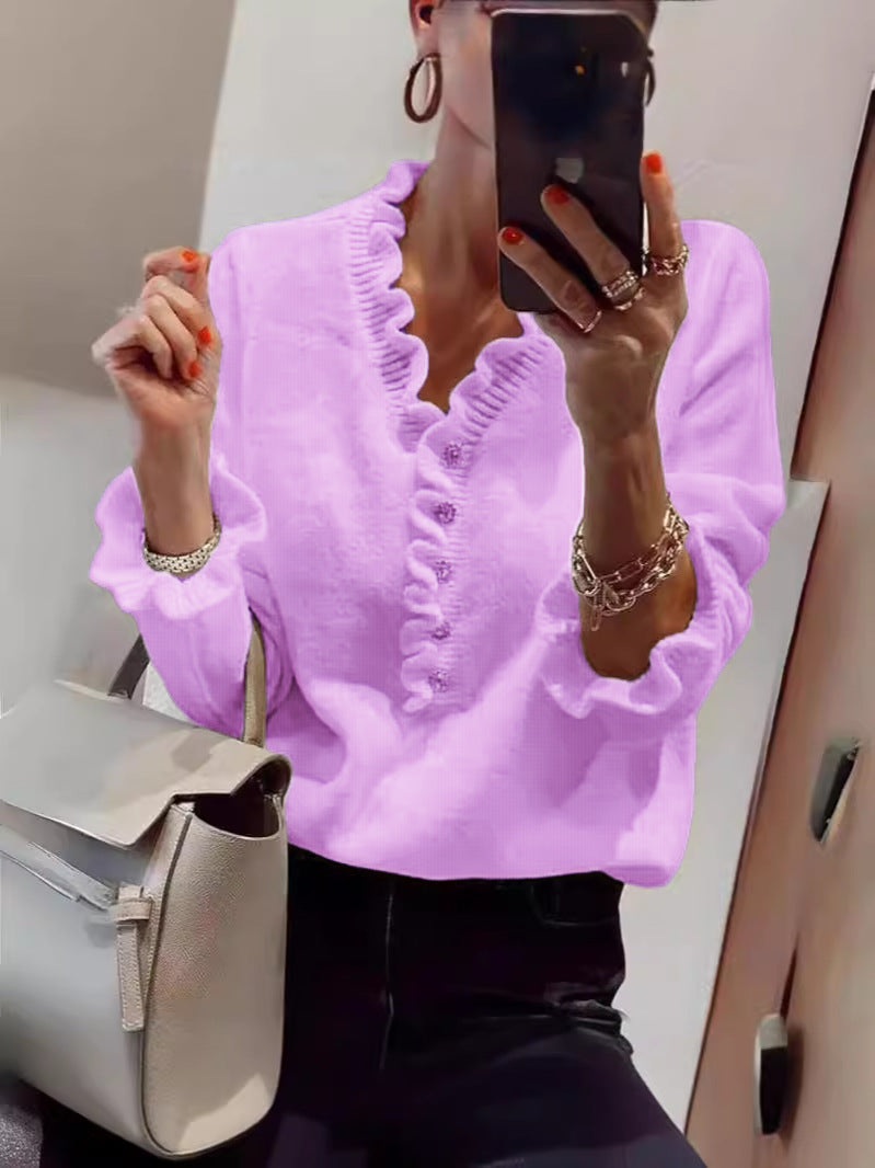 Damen Bluse Rüschendesign Knopfleiste Norvielle