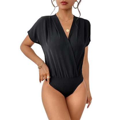 Damen Bodysuit Elastisch V-Ausschnitt