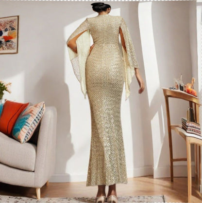 Damen Abendkleid Pailletten Schwingärmel Norvielle