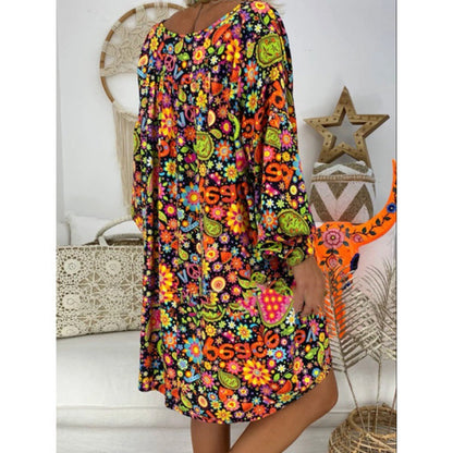 Damen Freizeitkleid Blumenmuster V-Ausschnitt Norvielle