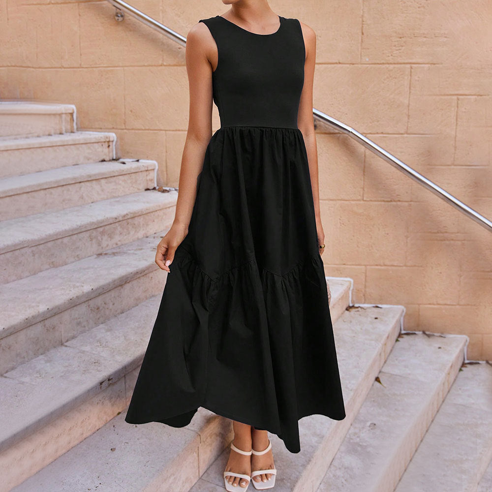 Damen Maxikleid Retro Stufenrock Ärmellos