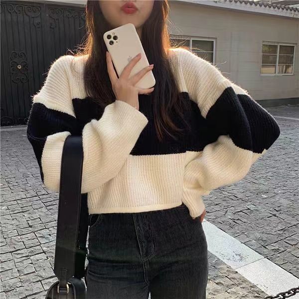 Damen Pullover Grobstrick Farbblockdesign Norvielle