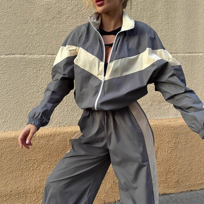 Damen Windbreaker Sportlich Hochkragen Kontraststreifen