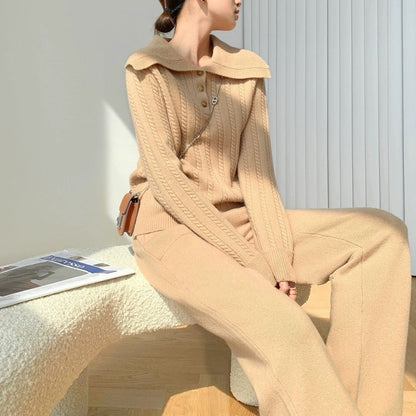 Damen Strickpullover Weiter Kragen Knopfleiste Norvielle