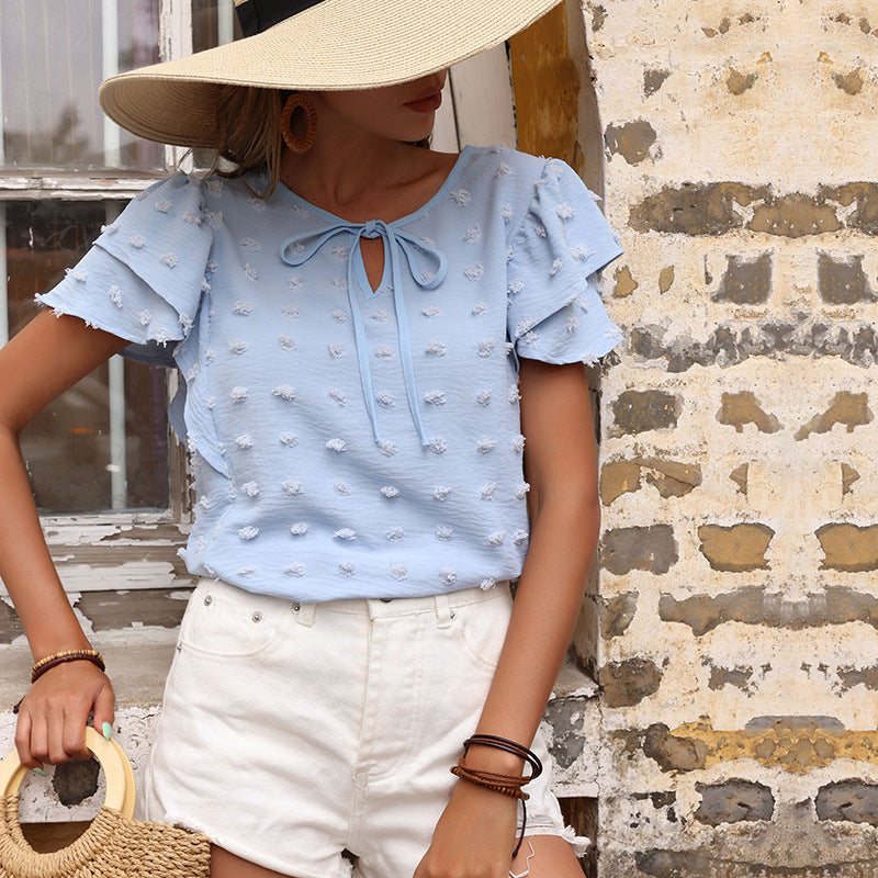 Damen Bluse Rüschendetails Verspielter Schleifenausschnitt - Norvielle