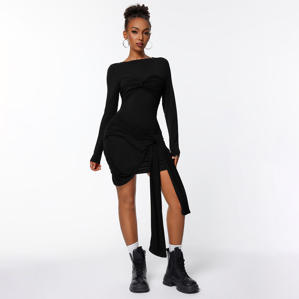 Damen Wickelkleid Länge Knie Ärmellänge Lang Seidenlook