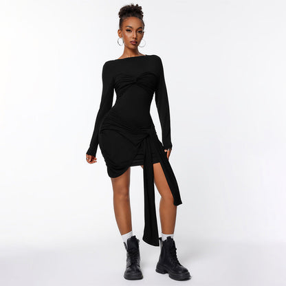 Damen Wickelkleid Länge Knie Ärmellänge Lang Seidenlook