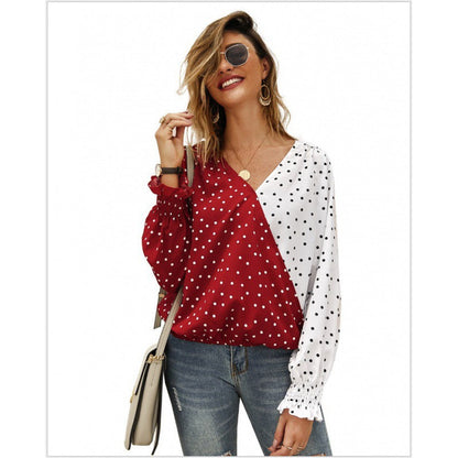 Damen Bluse Asymmetrisch Punkte Elastisch Weiß