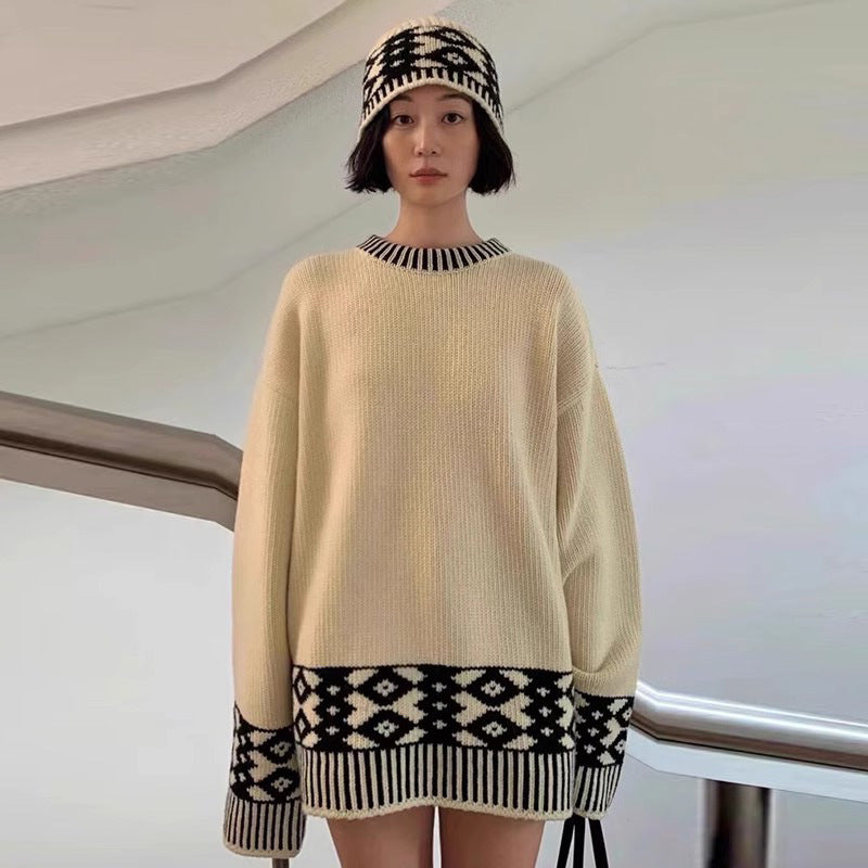 Damen Oversize-Pullover Gestrickt Auffälliges Muster Norvielle - Norvielle