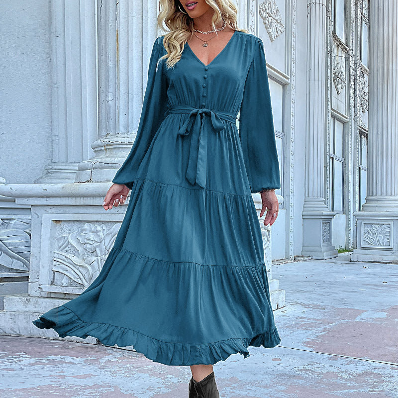 Damen Maxikleid Wickeloptik Voluminöse Ärmel Norvielle
