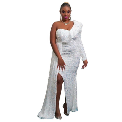 Norvielle Damen Abendkleid Asymmetrisch Fließender Rock Glanzstoff