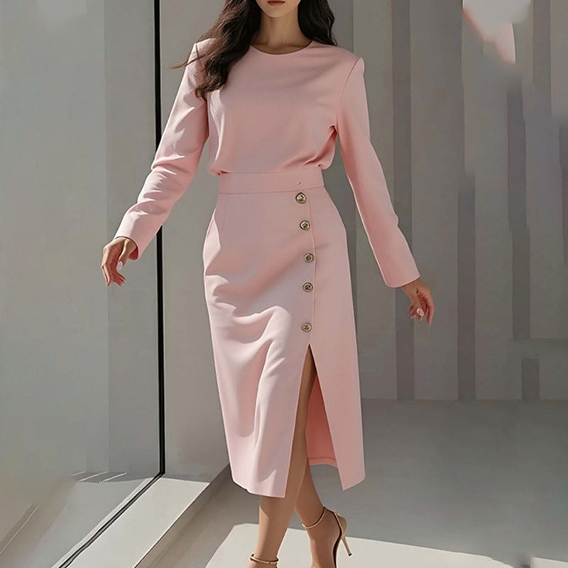 Damen Elegantes Midi-Kleid mit Knopf Norvielle - Norvielle