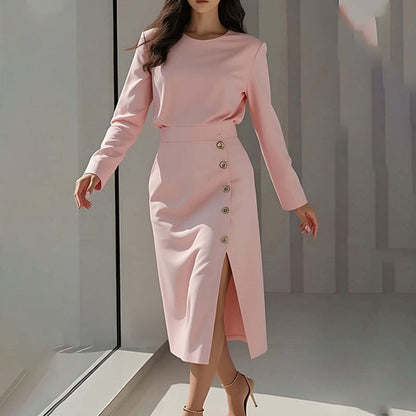 Damen Elegantes Midi-Kleid mit Knopf Norvielle - Norvielle