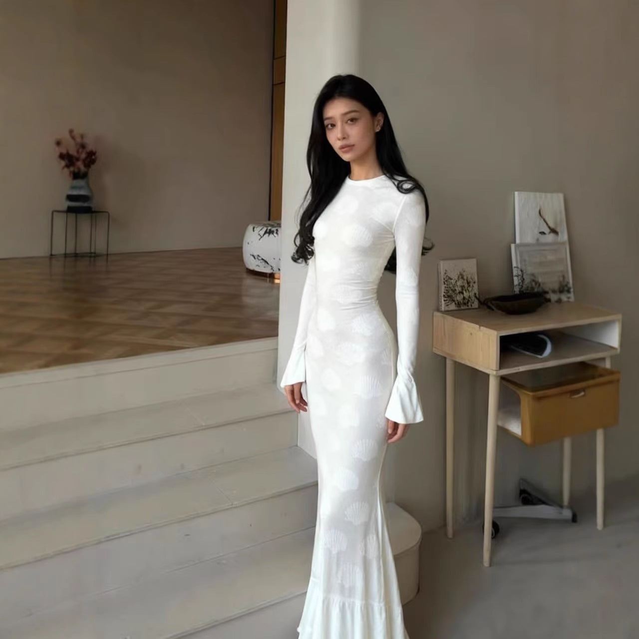 Damen Mermaid-Kleid mit Muschelstruktur Norvielle