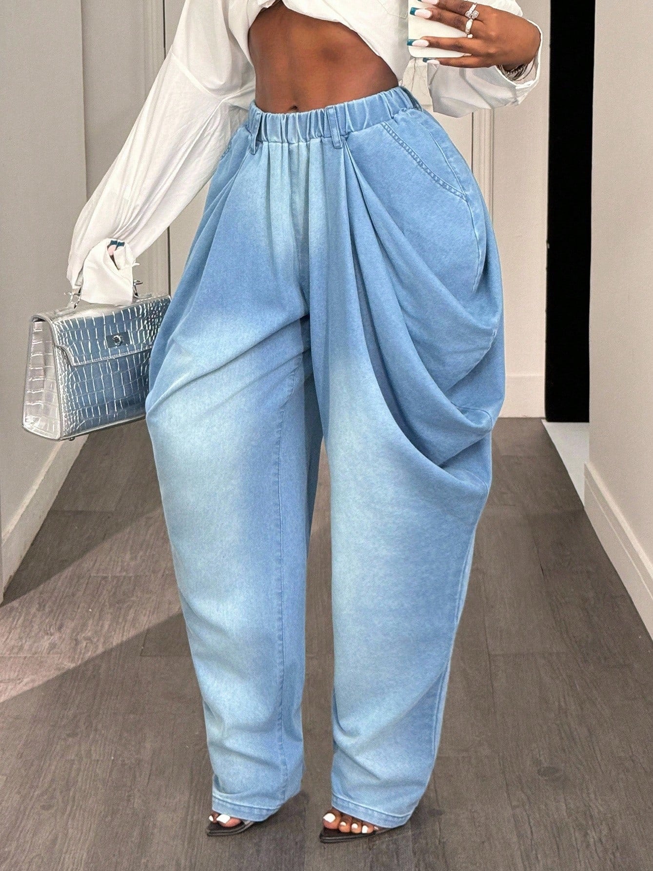 Damen Baggy-Jeans Hochtaillig Mit Seitentaschen Norvielle