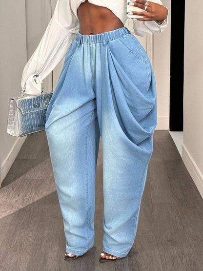 Damen Baggy-Jeans Hochtaillig Mit Seitentaschen Norvielle