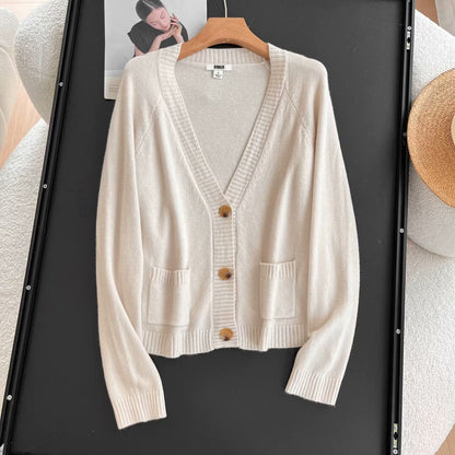Damen Strickjacke Elegantes Design mit Taschen Beige