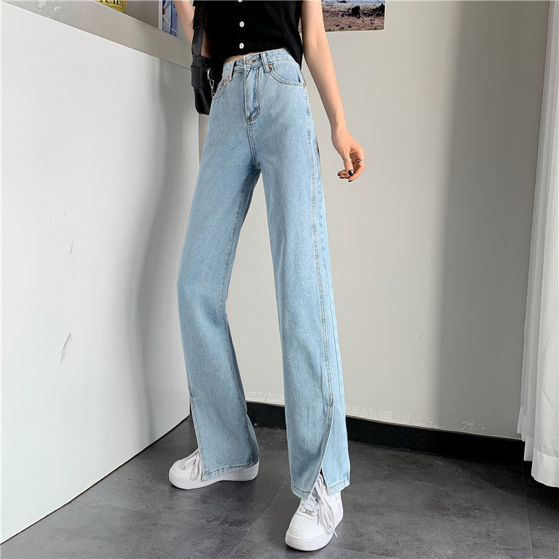 Damen Weite Jeans Mit Seitenschlitzen Norvielle