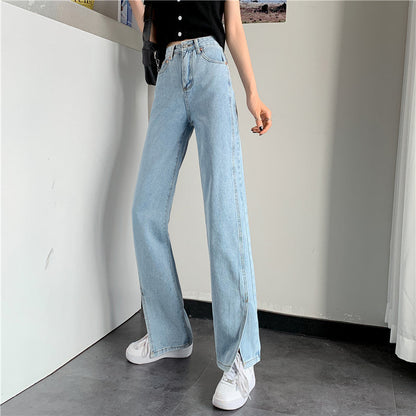 Damen Weite Jeans Mit Seitenschlitzen Norvielle