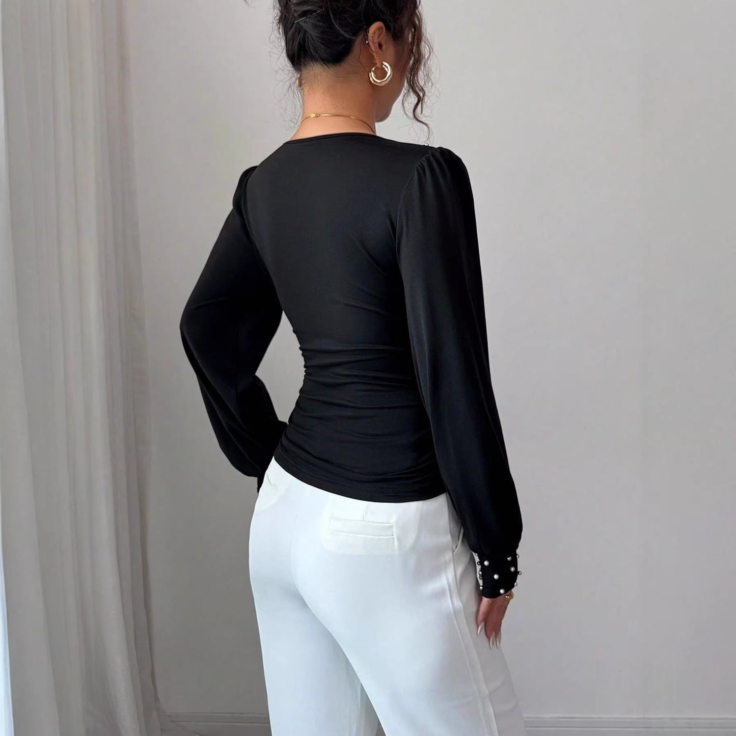 Damen Bluse V-Ausschnitt Verziert Norvielle