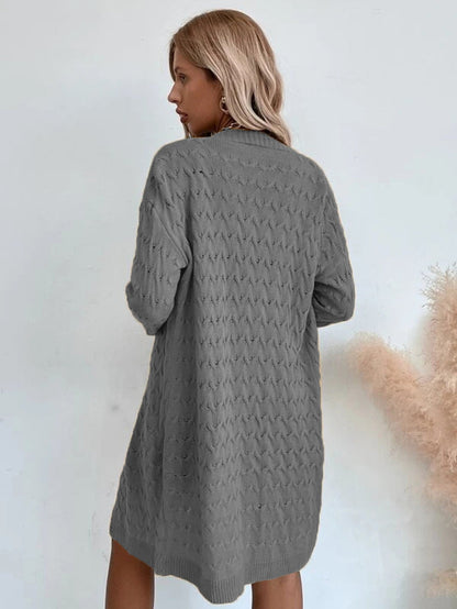 Damen Strickmantel Strukturiertes Zopfmuster Beige