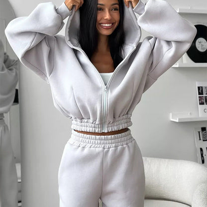 Damen Fleece-Jumpsuit Sportlich Kapuze Weite Passform Norvielle