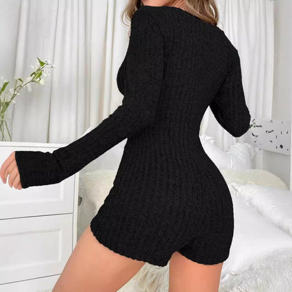 Damen Strickoverall V-Ausschnitt Knopf Norvielle