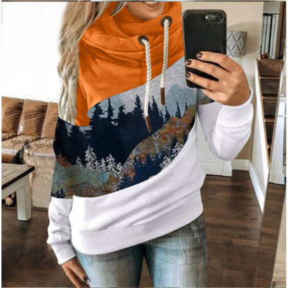 Damen Kapuzenpullover Weiches Innenfutter Berglandschaftsdesign