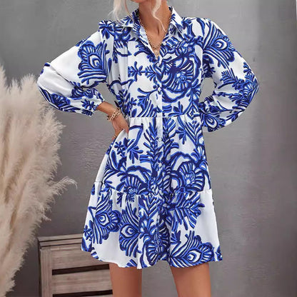 Damen Hemdkleid Voluminöse Ärmel Knopfverschluss Norvielle